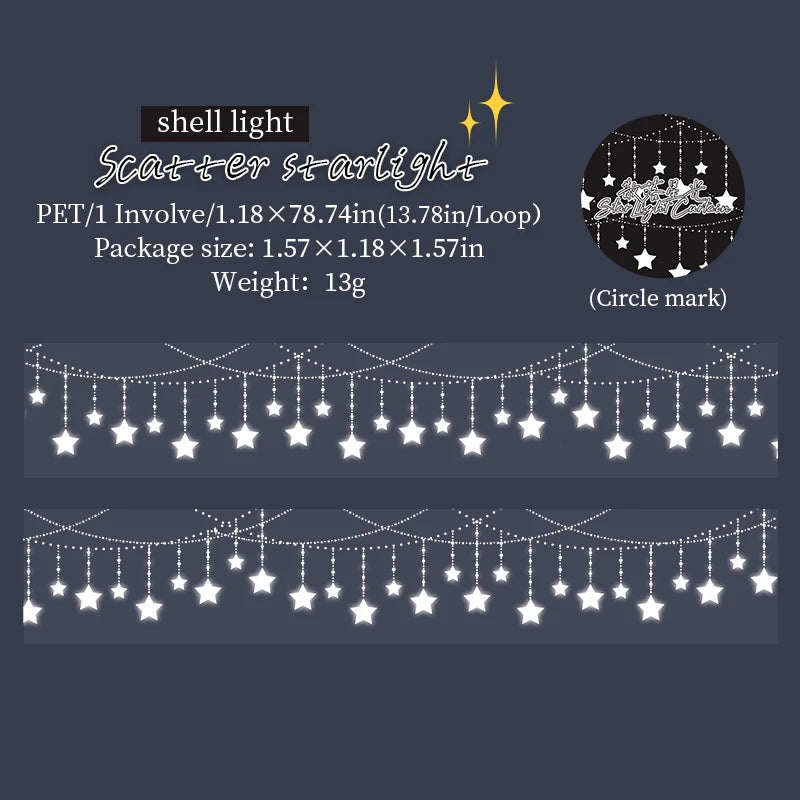 1 Roll Glitter Star String Light Fringe Themed Decorative Tape for Scrapbooking DIY Frame Collage Laptop Phone Cup Luggage Guita Qme S23968-4