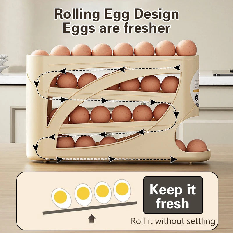 Automatic Rolling Egg Holder Rack Fridge Storage Box Container Qme