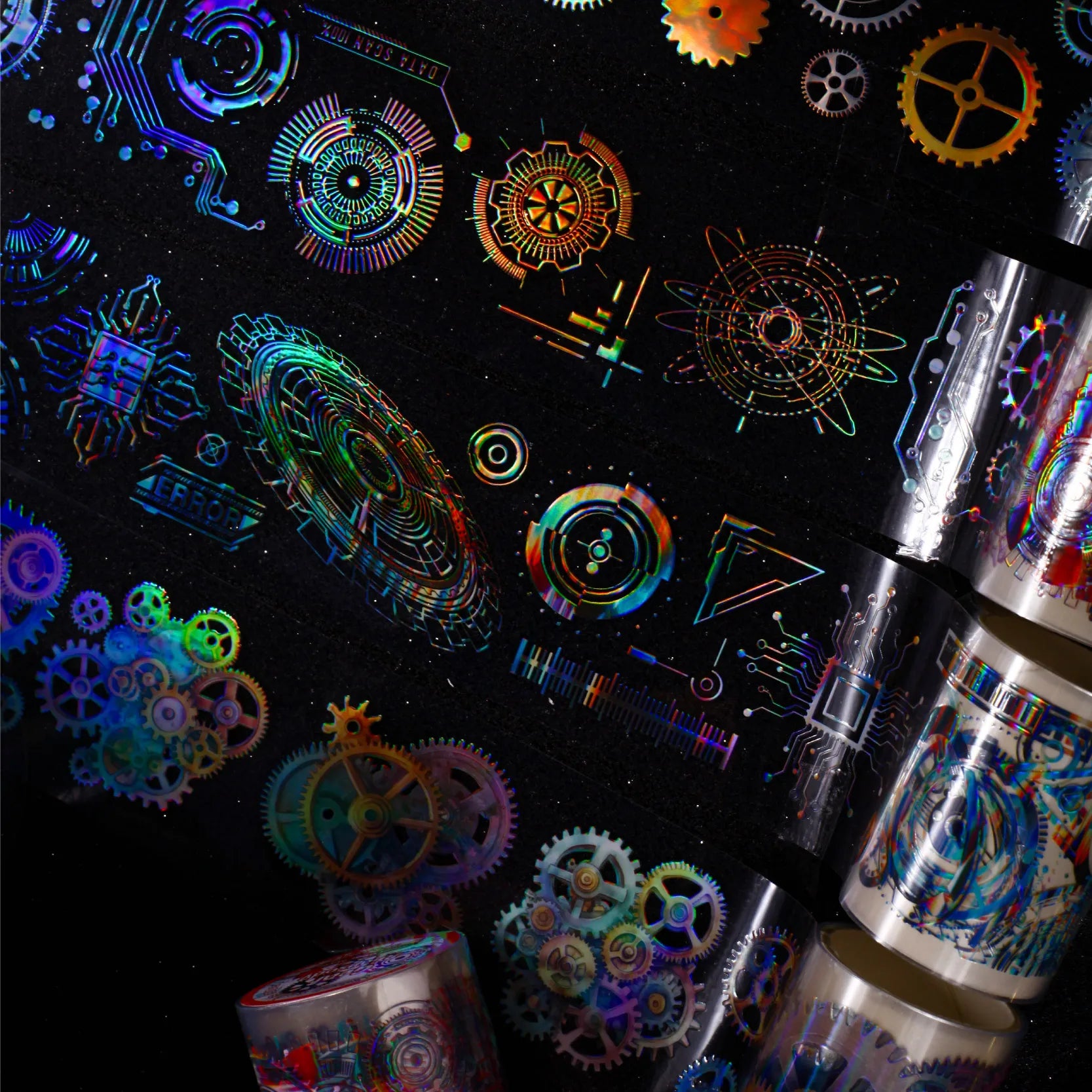 1 Roll Rainbow Gear PET Tape for Scrapbooking Journal DIY Decoration, Phone Case, Laptop, Collage Art Supplies Qme