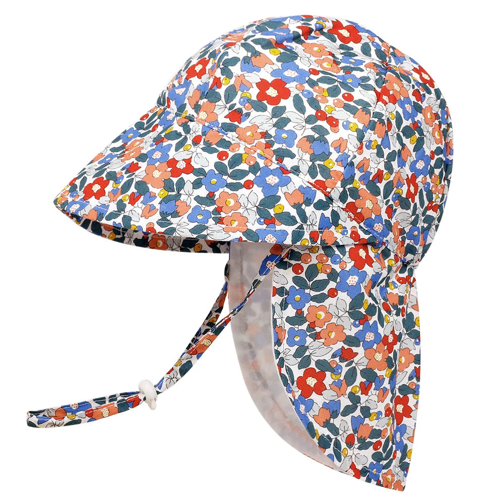 Cute Kids Sun Hat Floral Print Wide Brim Hat with Windproof Rope Summer Beach Hat for Boys Girls Vacation Outdoor Qme Colorful