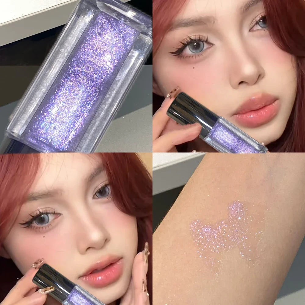  Multichrome Diamond Shimmer Lip Gloss Clear Glitter Metallic Pink Blue Orange Lip Stain Mirror-Shine Gloss 3D Sparkling Lips Qme 02