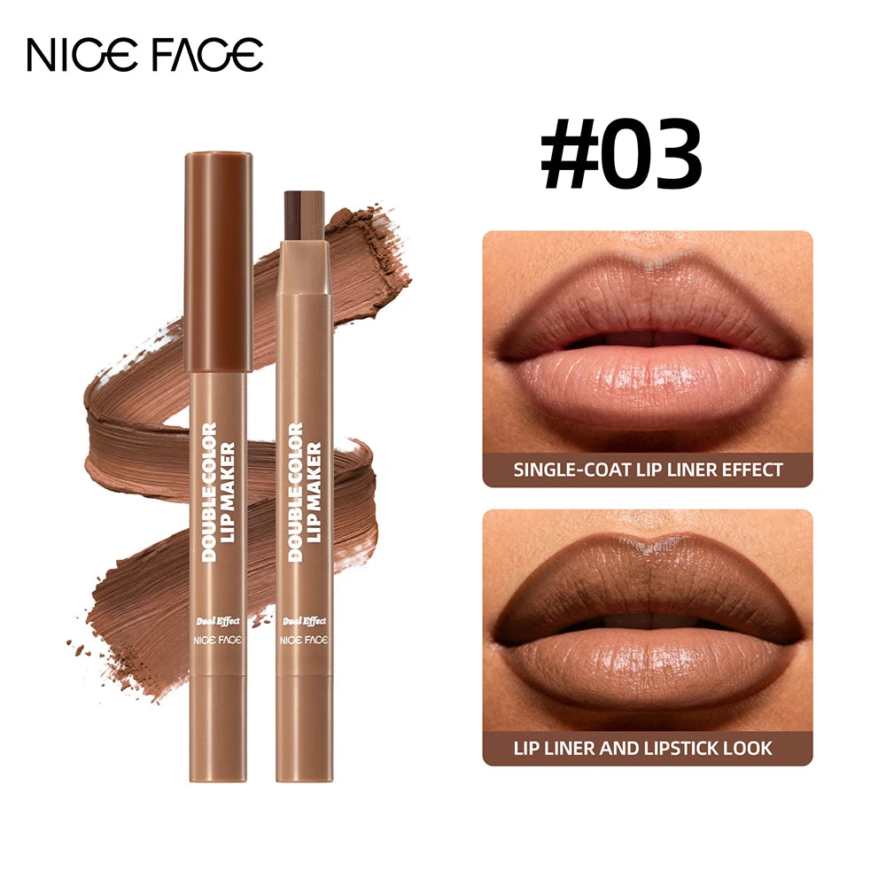Double Color Lip Liner&Lipstick Pen Makeup Mist Matte Contour Tint Lipstick Pencil 2 In 1 Nude Brown Lipliner Pen Balm Cosmetic Qme 03