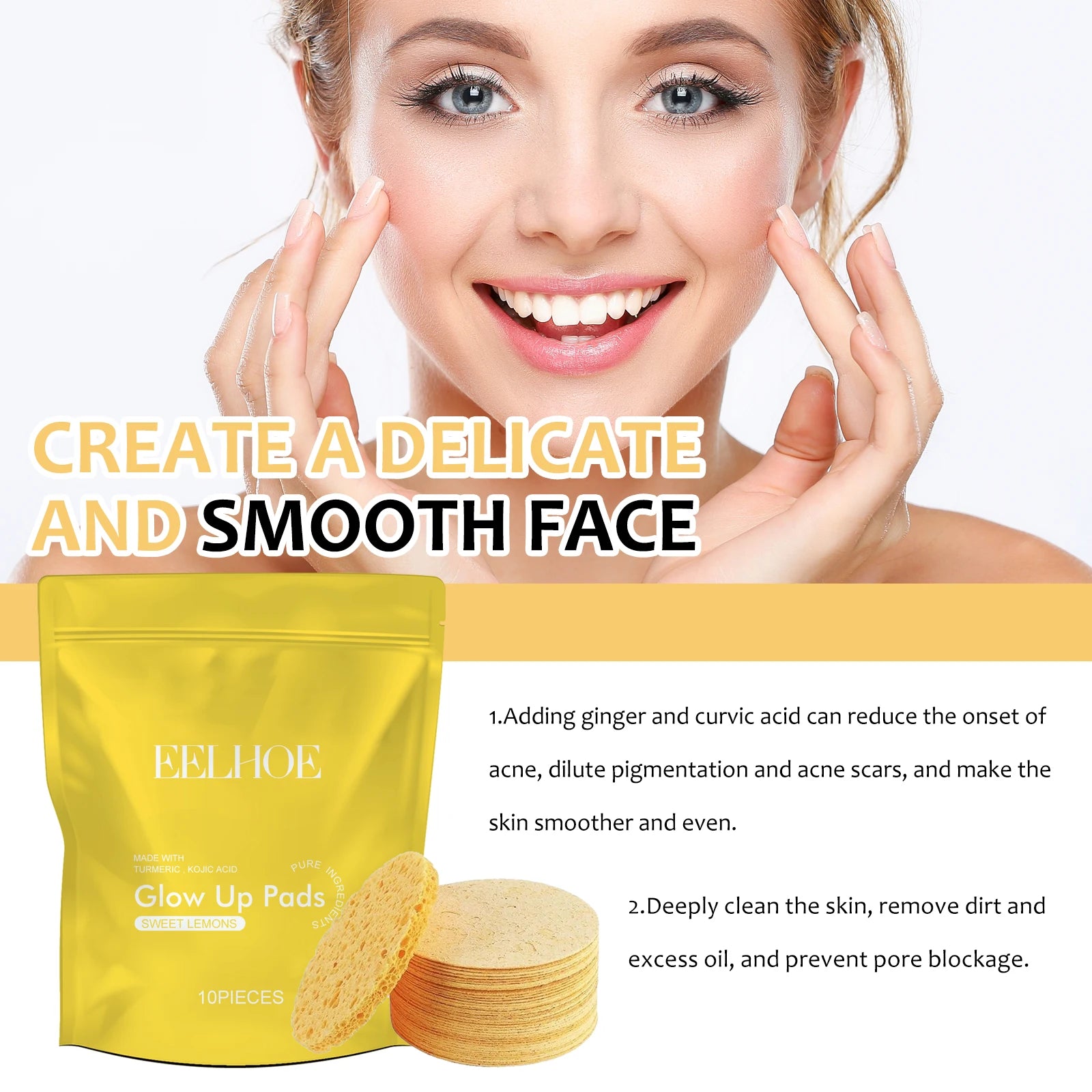 Turmeric Cleansing Pad Deep Clean Remove Dirt Oil Control and Soften Dead Skin Exfoliating Facial Pads for Acne-Prone Skin Qme