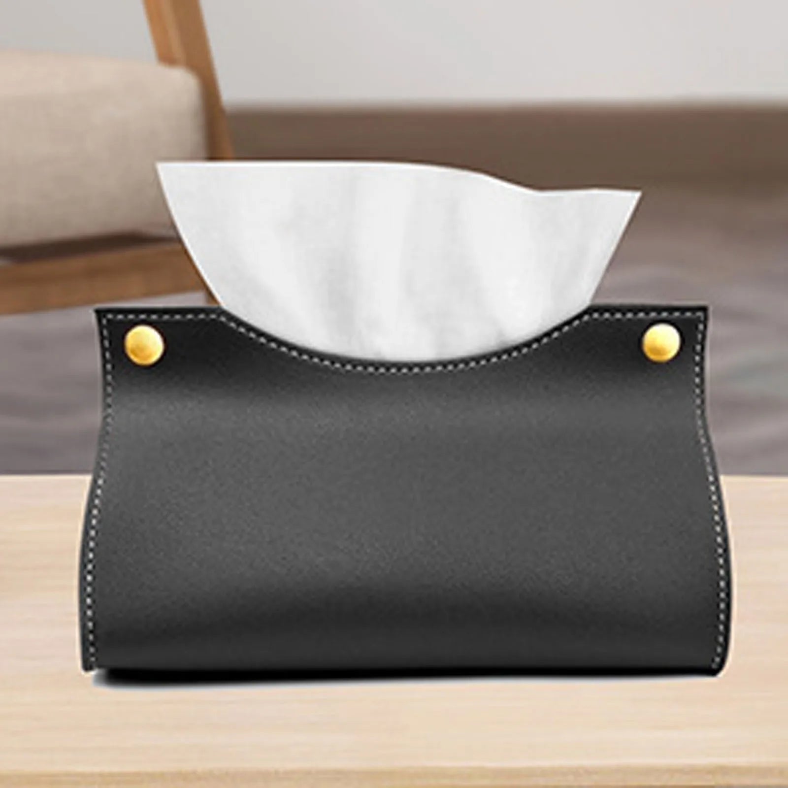 PU Leather Tissue Case Napkin Holder Storage Container Car Tissue Box Solid Color Home Living Room Decoration Qme Black