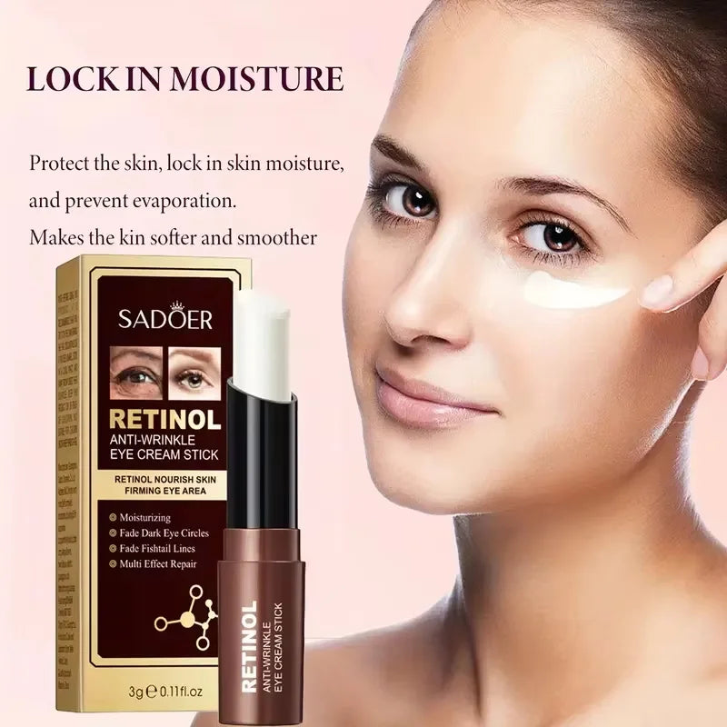 SADOER Retinol Eye Cream Stick Anti Dark Circles Under the Eyes Moisturizing Firming Eyes Cream Eye Skin Care Products Qme