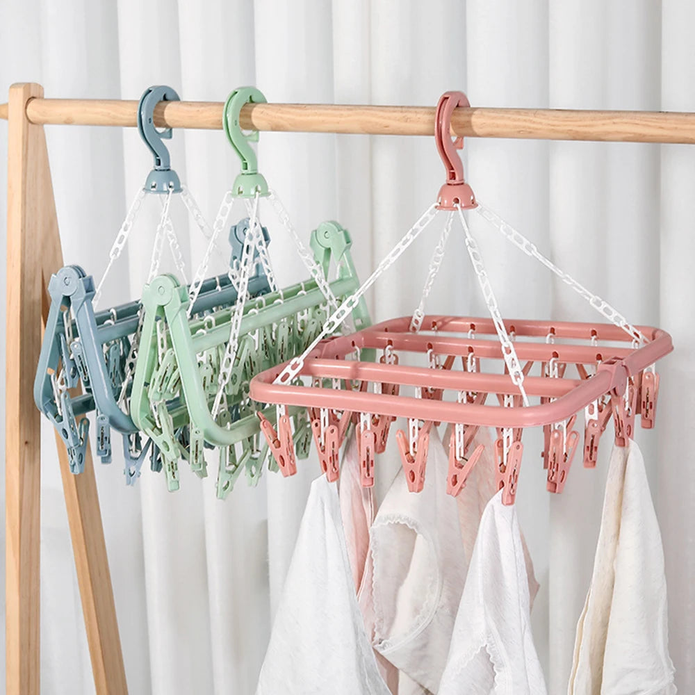 Folding Hangers Multi-Functional Windproof Socks Clip Drying Hangers Household Plastic Clothing Socks Drying Hangers Qme