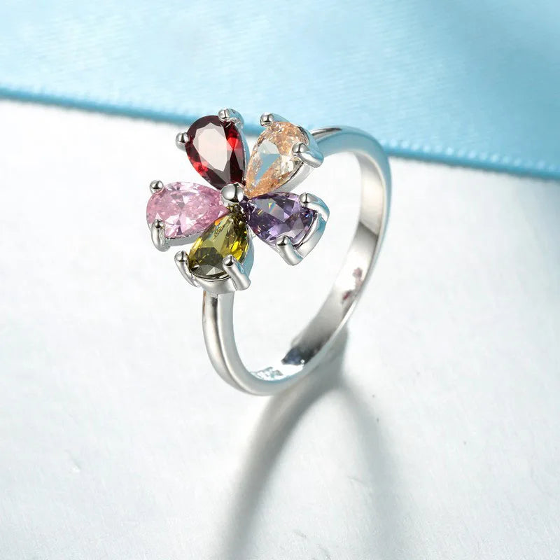 Pendant Necklace Hoop Earrings Ring Jewelry Set 925 Sterling Silver Color Austrian Colourful Crystal Lover Gift For Anniversary Qme