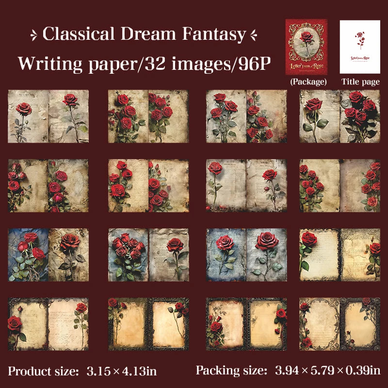 32Sheets Vintage Rose Theme Background Paper for Scrapbooking, Card Making, Junk Journal, Collage, Gift Wrapping Craft Paper Qme 1
