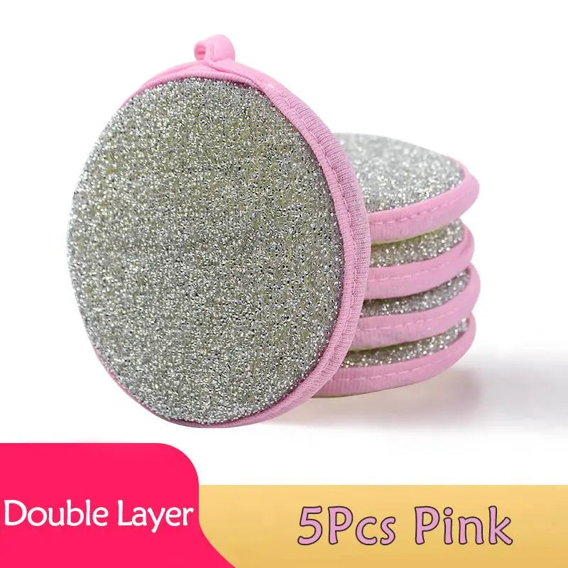 5 Double-sided Dishwashing Sponge Pot Scouring Pad Home Kitchen Qme 5Pcs Pink