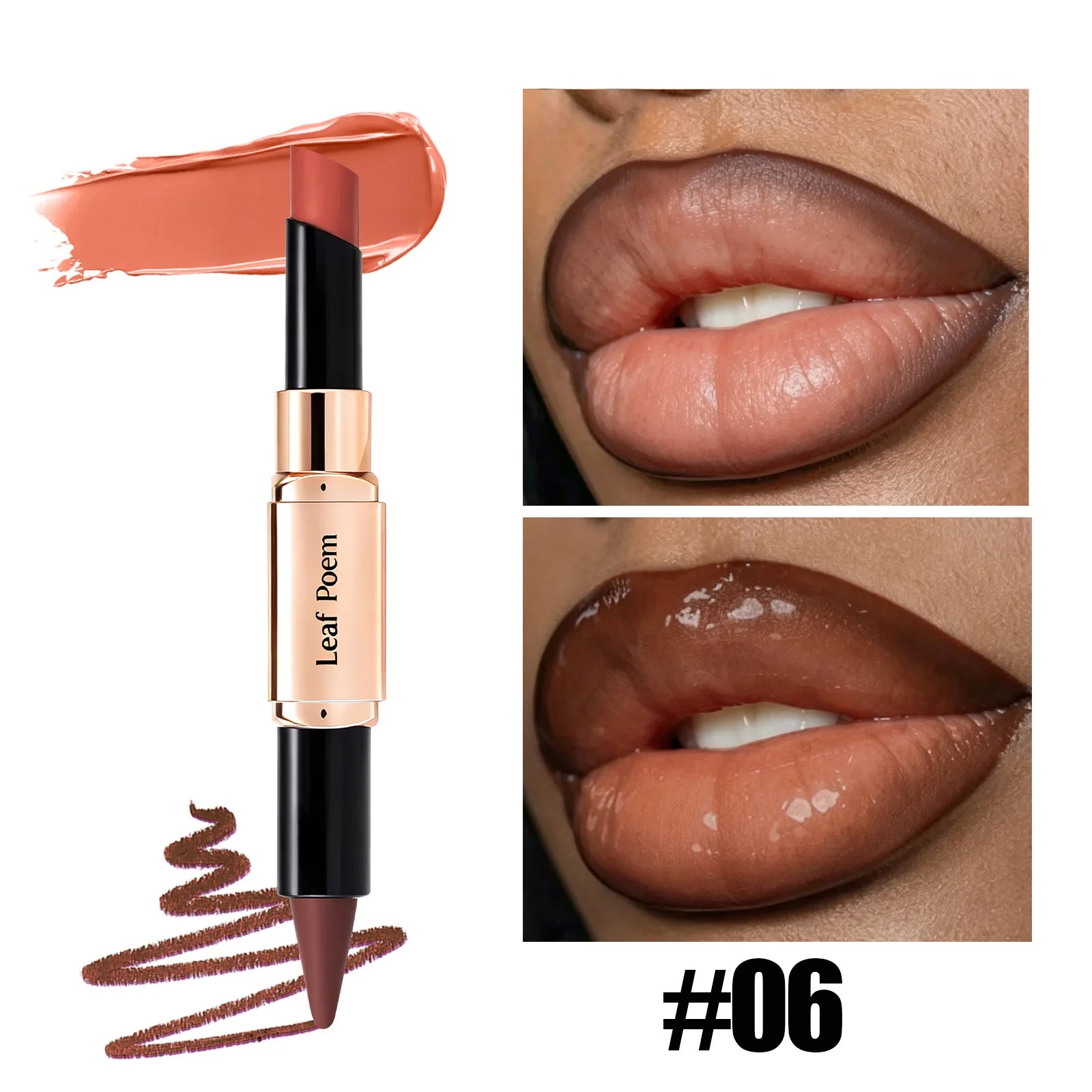 2-in-1 Ultra Fine Lip Liner Velvet Matte Dark Purple Mirror Lipstick Waterproof Non Sticky Contouring Tint Outline Lip Makeup Qme 06