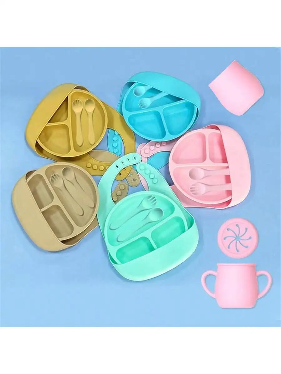 1 Round Dinner Plate Silicone Food Grade Feeding Tableware Drop-proof Qme
