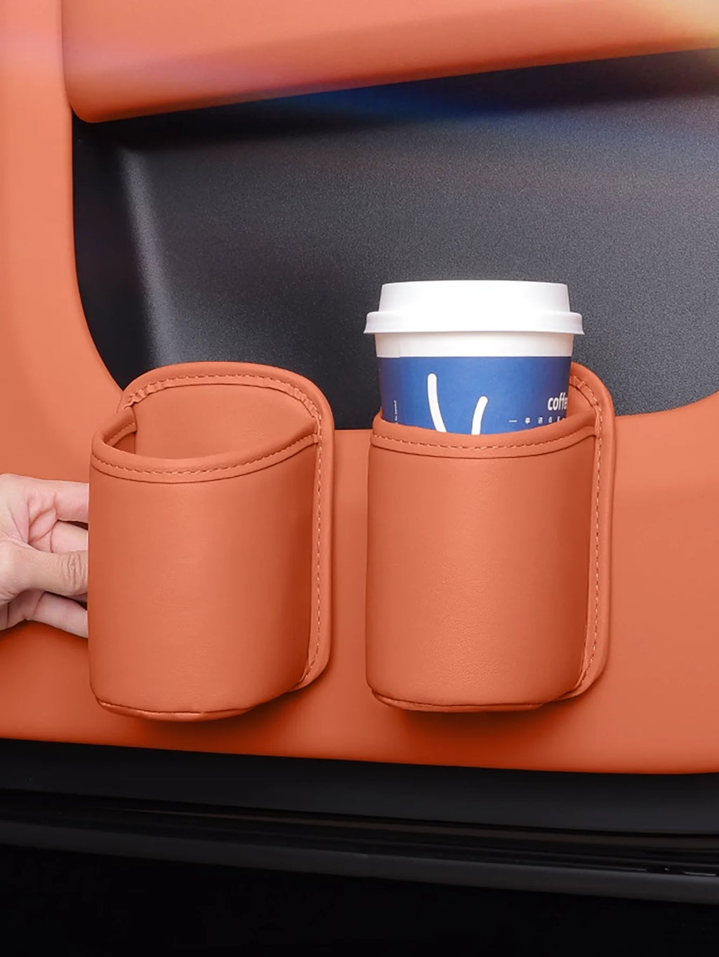 PU Leather Car Cup Holder Storage 2-in-1 Beverage Box High-end Mobile Qme