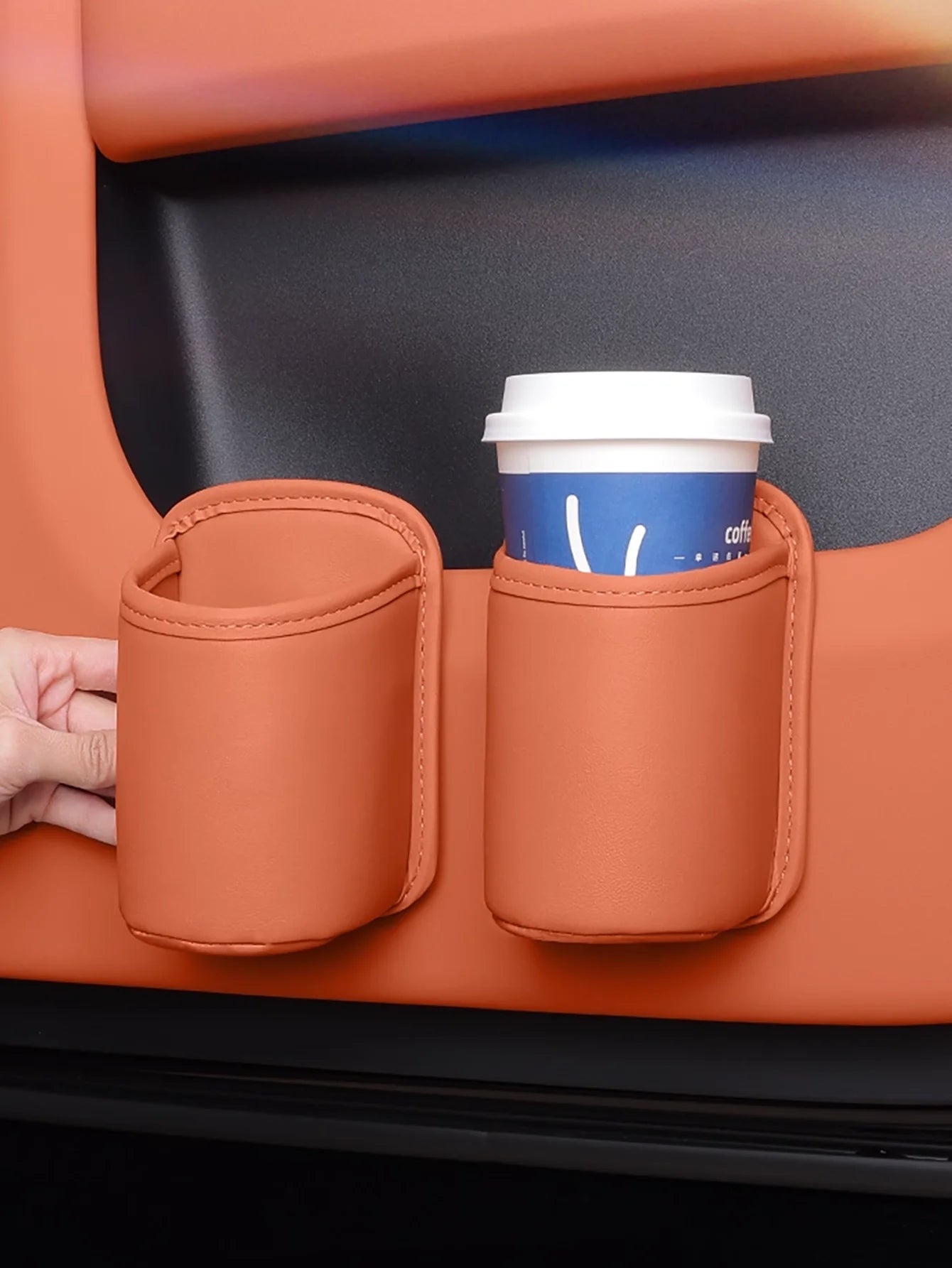 PU Leather Car Cup Holder Storage 2-in-1 Beverage Box High-end Mobile Qme