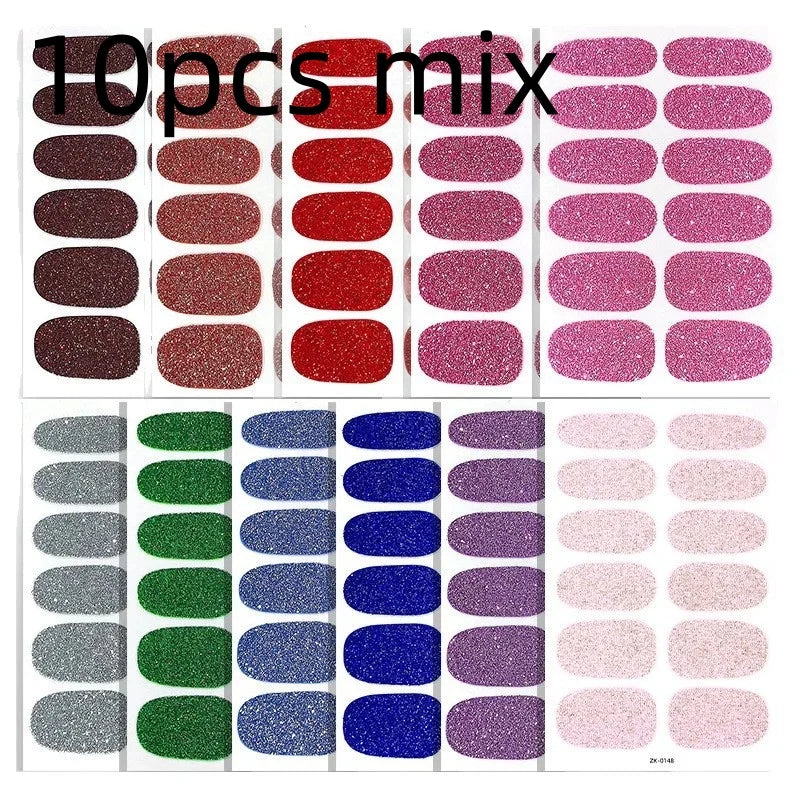 Nail Full Wrap Stickers Nail Glitter Self Adhesive Gel Nail Sticker for Women Home DIY Nail Supplies Manicure Kit Qme 10pcs mix