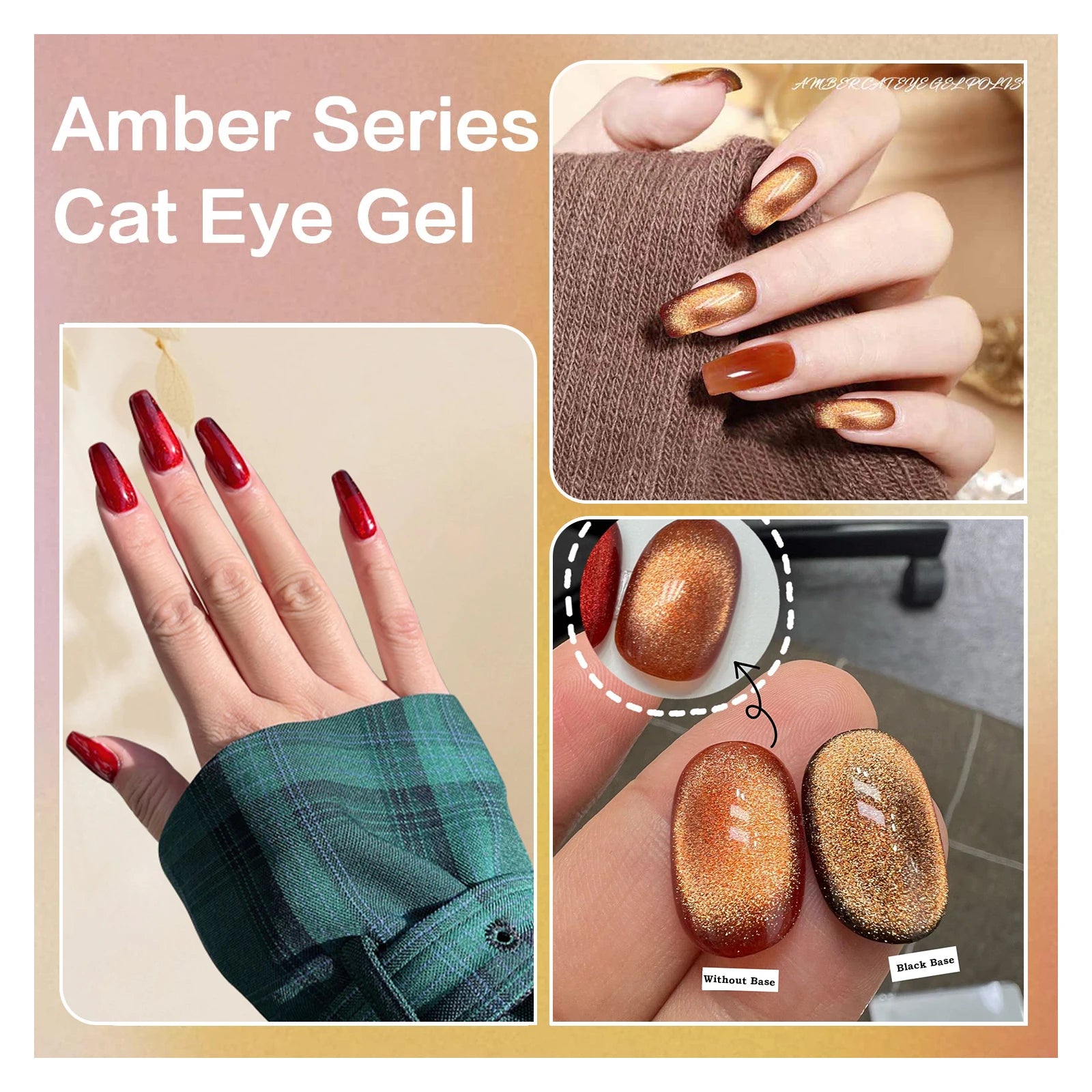CHARM Amber Cat Eye Gel Nail Polish Magnetic Lacquer UV LED Soak Off Qme