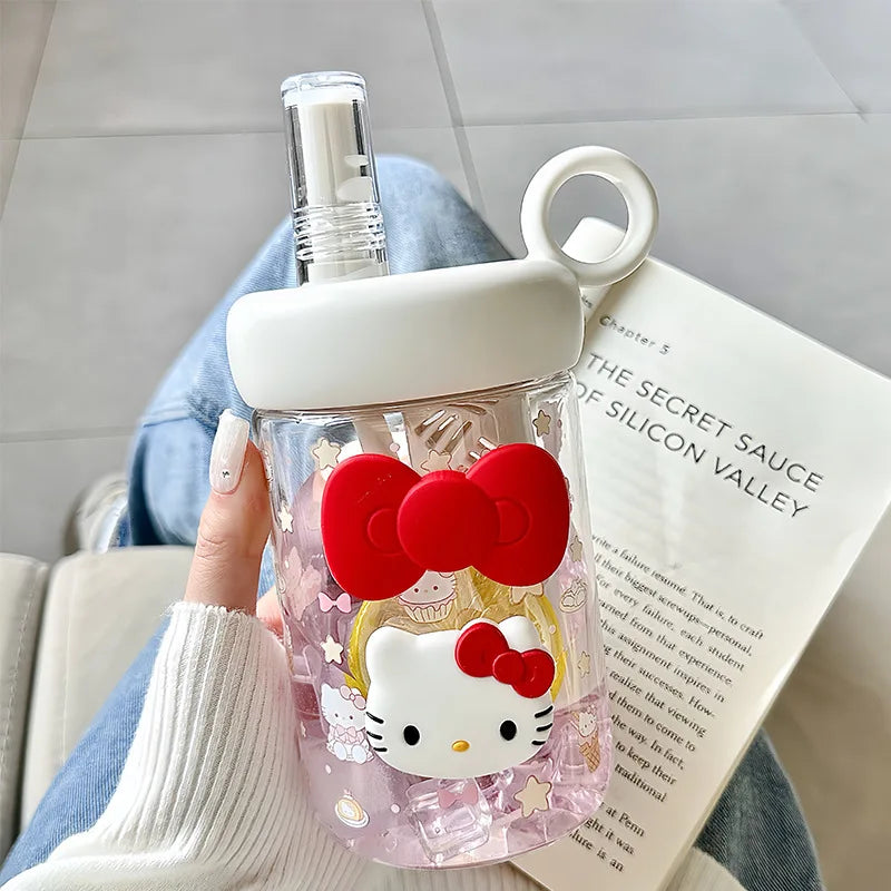 Hello Kitty Summer Girls' Plastic Cup Cute, Stylish Straw Cup Large-Capacity, Food-Grade, Portable Student Sports Water Bottle Qme 2 600ml