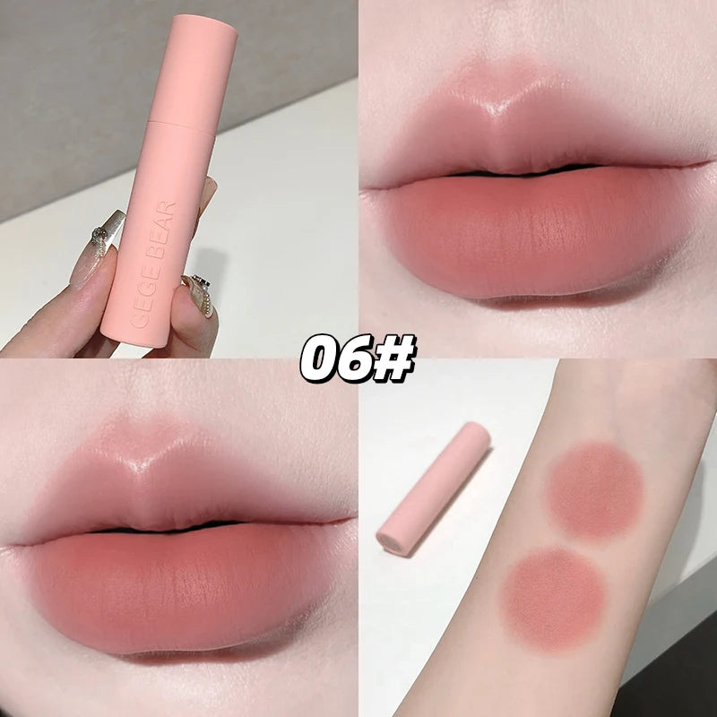 Dark Brown Matte Velvet Lip Mud Gloss Gege Bear Lipstick Non-stick Qme GX1382-06