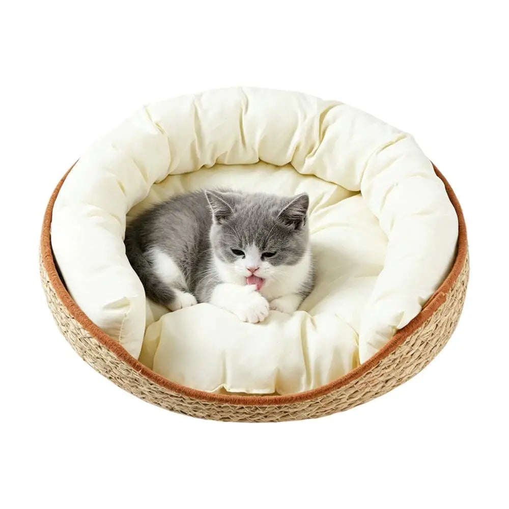 Cat Basket Bed Aesthetic Woven Cotton Rope Pad Nest Sofa Living Room Qme White China Mainland
