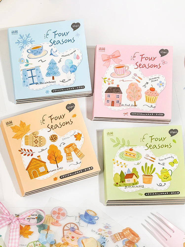 4 Books Fresh Four Seasons Sticker Book, Landscape Collage Materials for Journals, Versatile & Elegant Creative Craft Decor Qme 4 Books