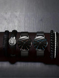 6-piece Fashion Blue Needle Men's Watch Men's Watch Quartz Watch Mesh Belt Set Qme Blue Curacao No