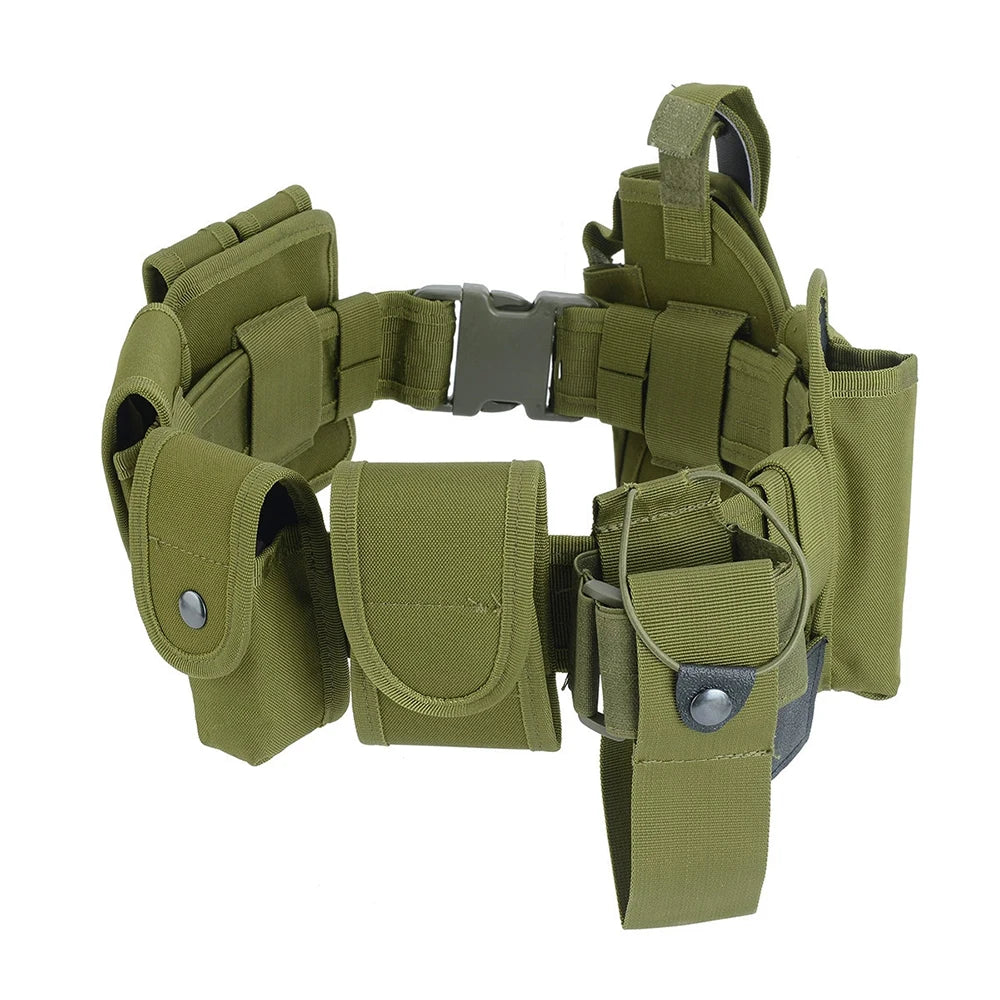 Tactical Waist Belt Training Duty Security Equipment Set Multifunctional Nylon Waterproof Waist Bag Ten Piece Set Accessories Qme army green