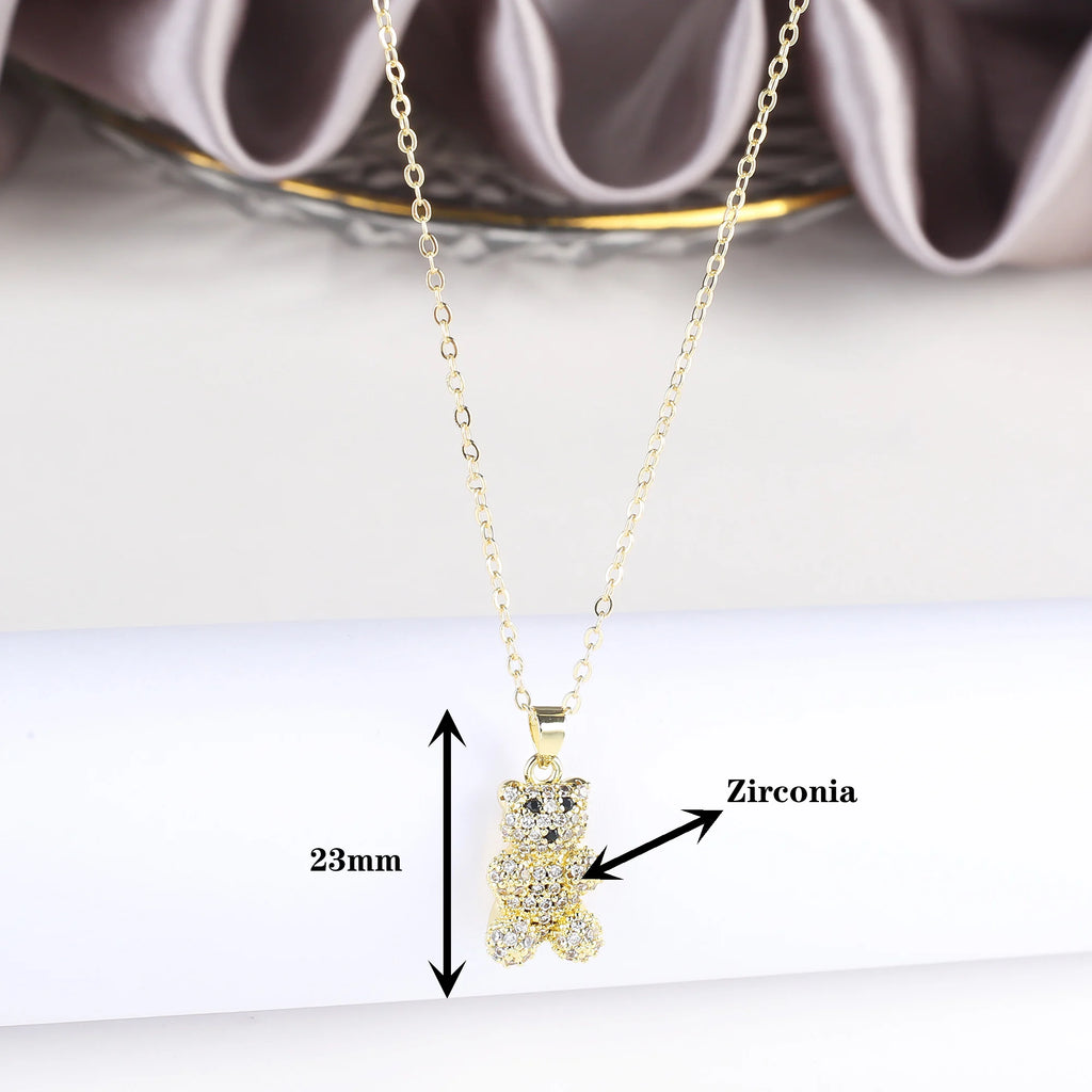 Hot Sale 18K Gold Plating Cute Zirconia Bear Pendant Necklace Fashion Forwoman Girl Party Birthday Jewelry Gift Accessories Qme