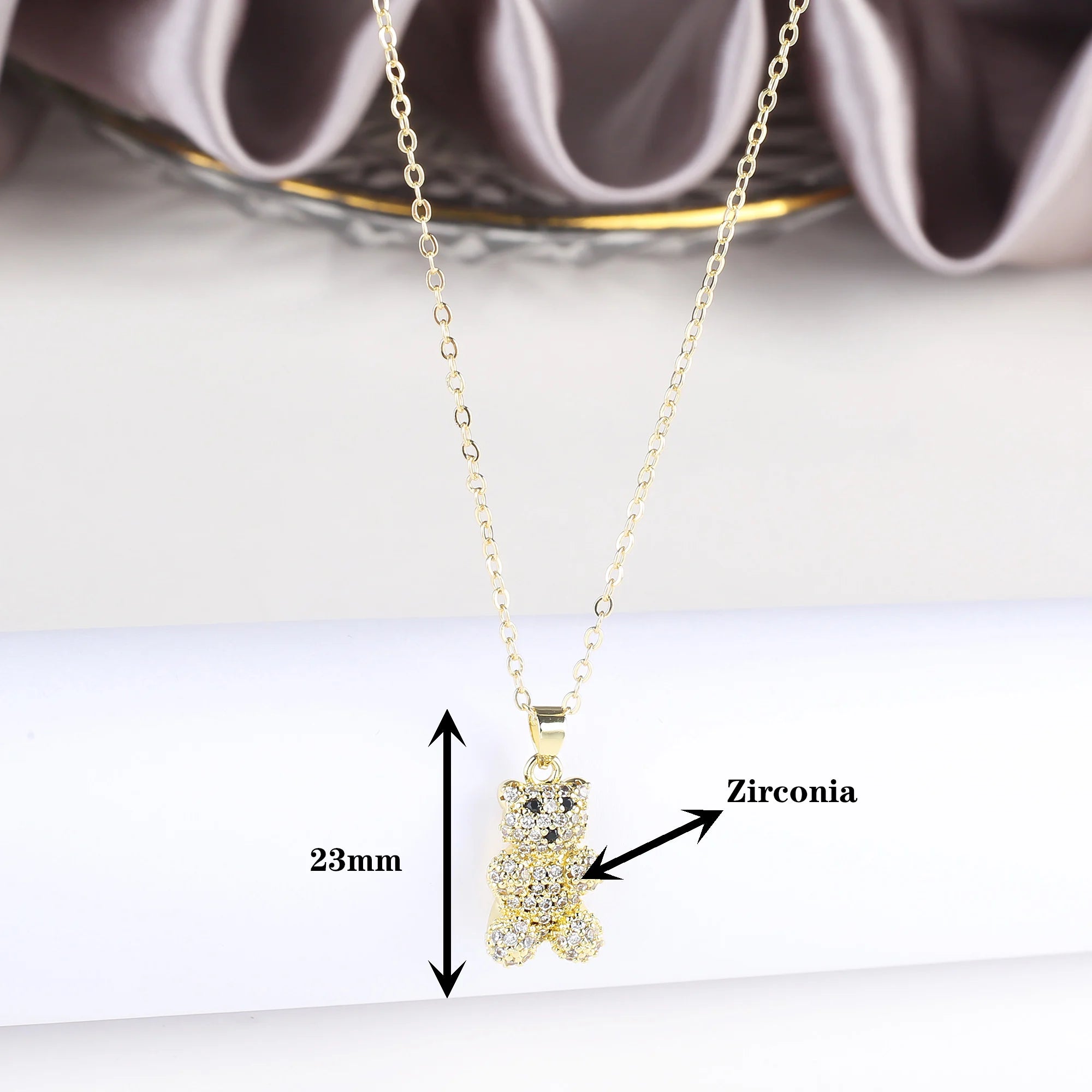 Hot Sale 18K Gold Plating Cute Zirconia Bear Pendant Necklace Fashion Forwoman Girl Party Birthday Jewelry Gift Accessories Qme