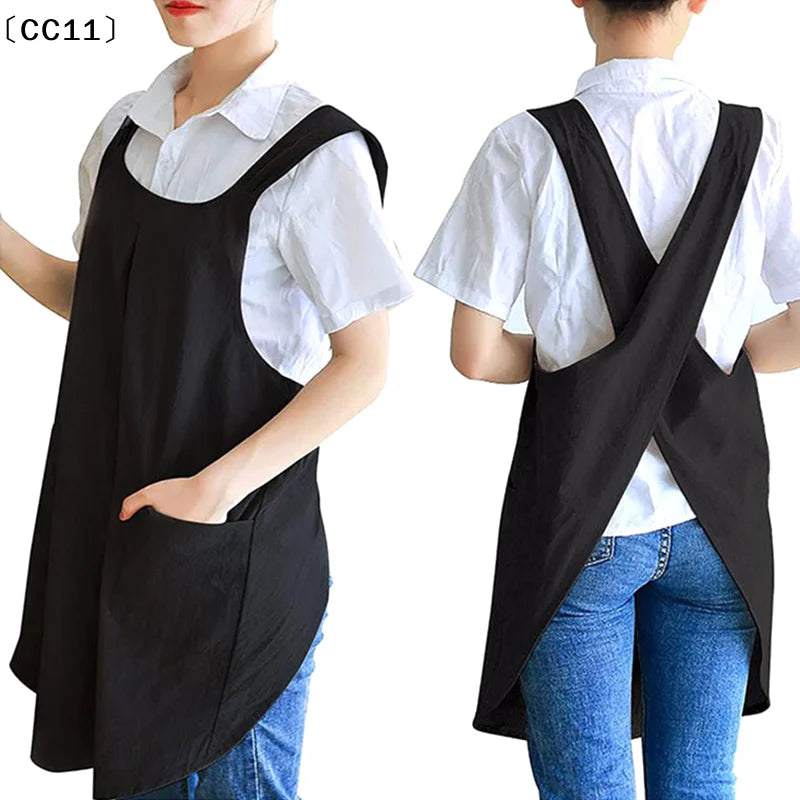 Cross Back Aprons Women Smock Apron Pockets Cute Gardening Dress Qme
