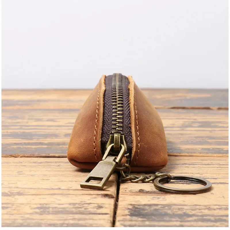 Leather Coin Purse Vintage Zipper Clutch Wallet Retro Credit Card Holder Card Case Key Holder Organizer Pouch Qme
