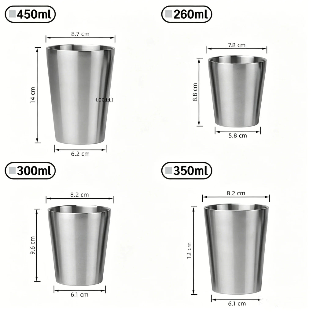 260 300 350 Stainless Steel Premium Drinking Cups Shatterproof Cold Qme