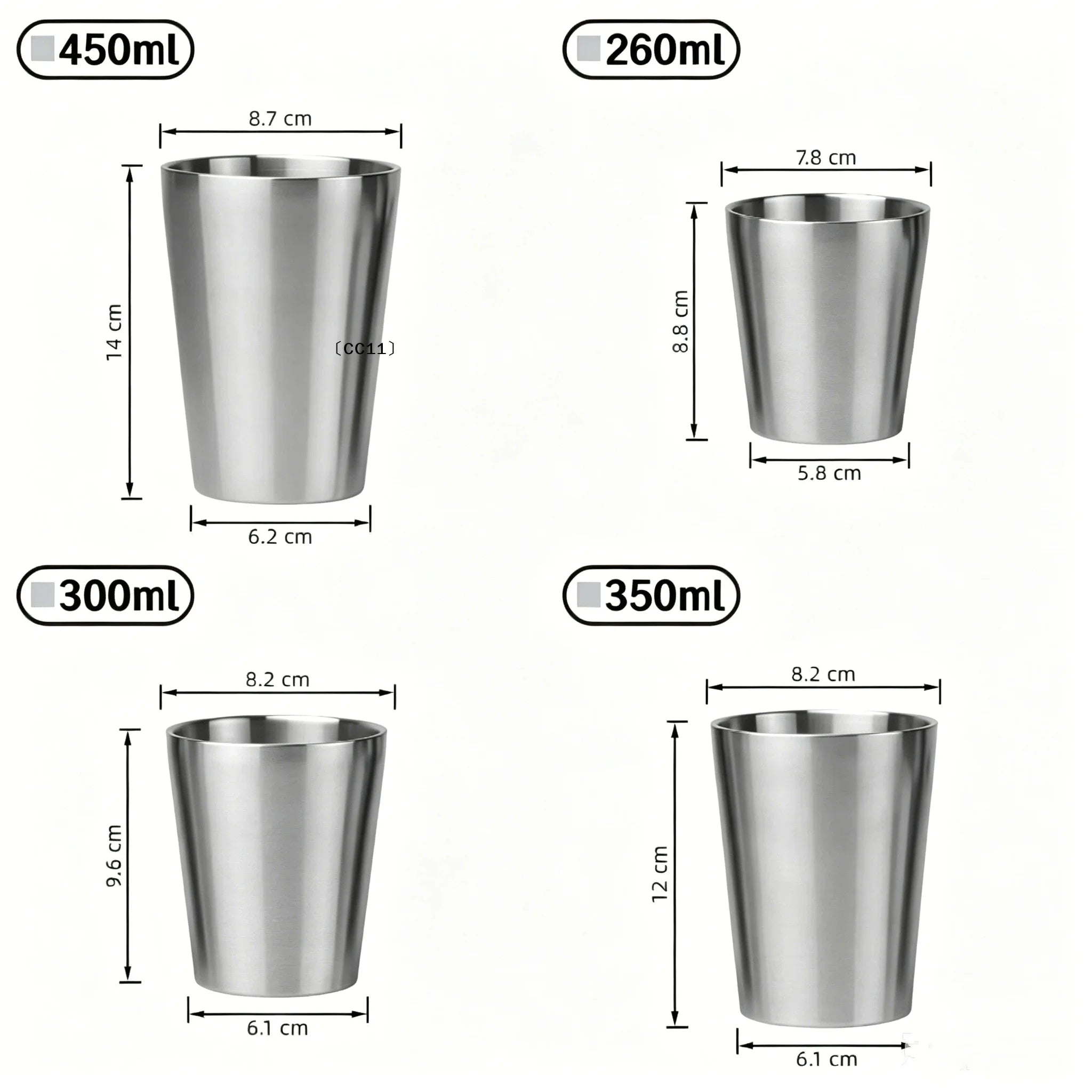 260 300 350 Stainless Steel Premium Drinking Cups Shatterproof Cold Qme
