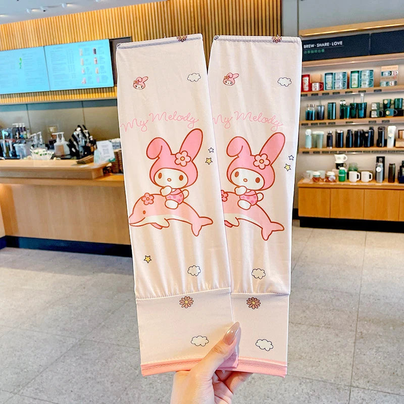 Hello Kitty Kuromi Sun Protection Arm Sleeves—Breathable Cooling Arm Sleeves for Students—UV-Protective Cooling Silk Arm Sleeves Qme