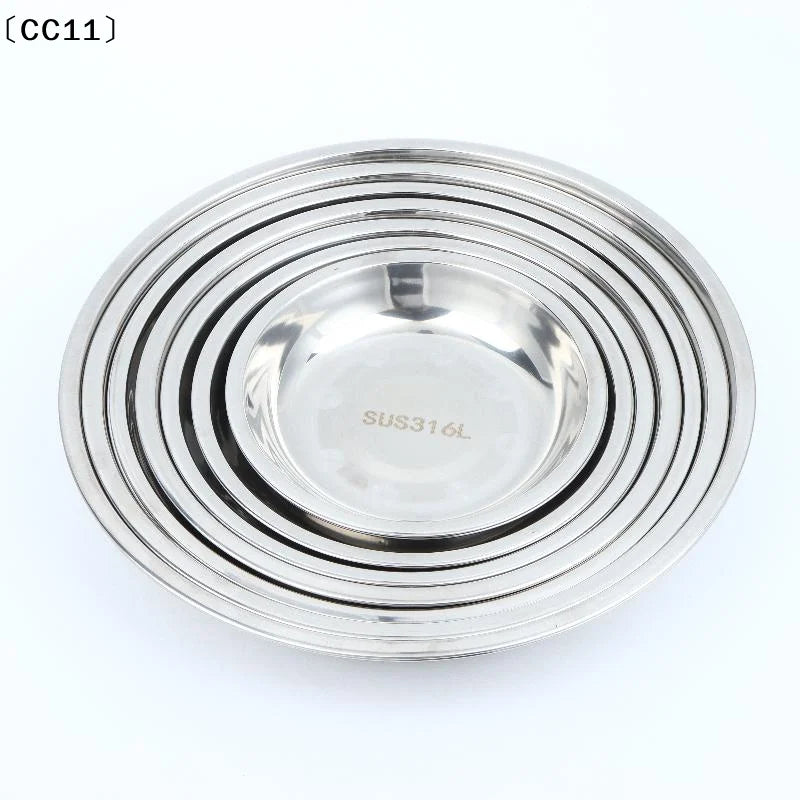 Thickened Stainless Steel Round Plates Polished Shallow Dinner Qme