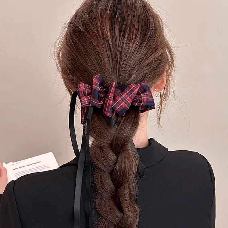 Fashion Women's Blue Bow Hair Accessory Ponytail Female Vintage Qme