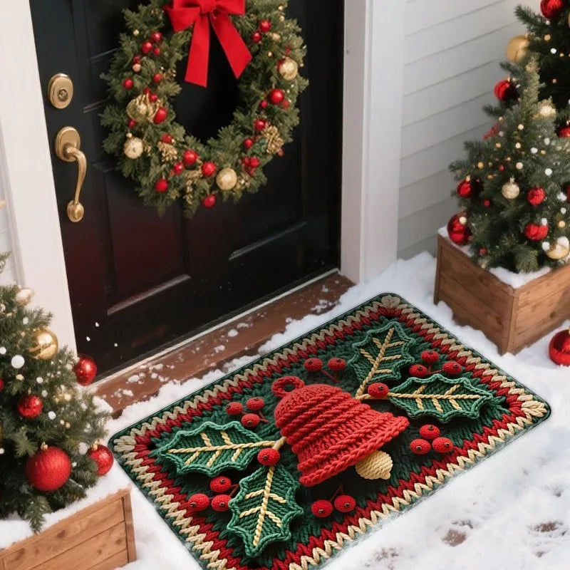 Christmas Doormat Non-slip Santa Claus Design Indoor Outdoor Use Home Qme Christmas bell 50cmx80cm