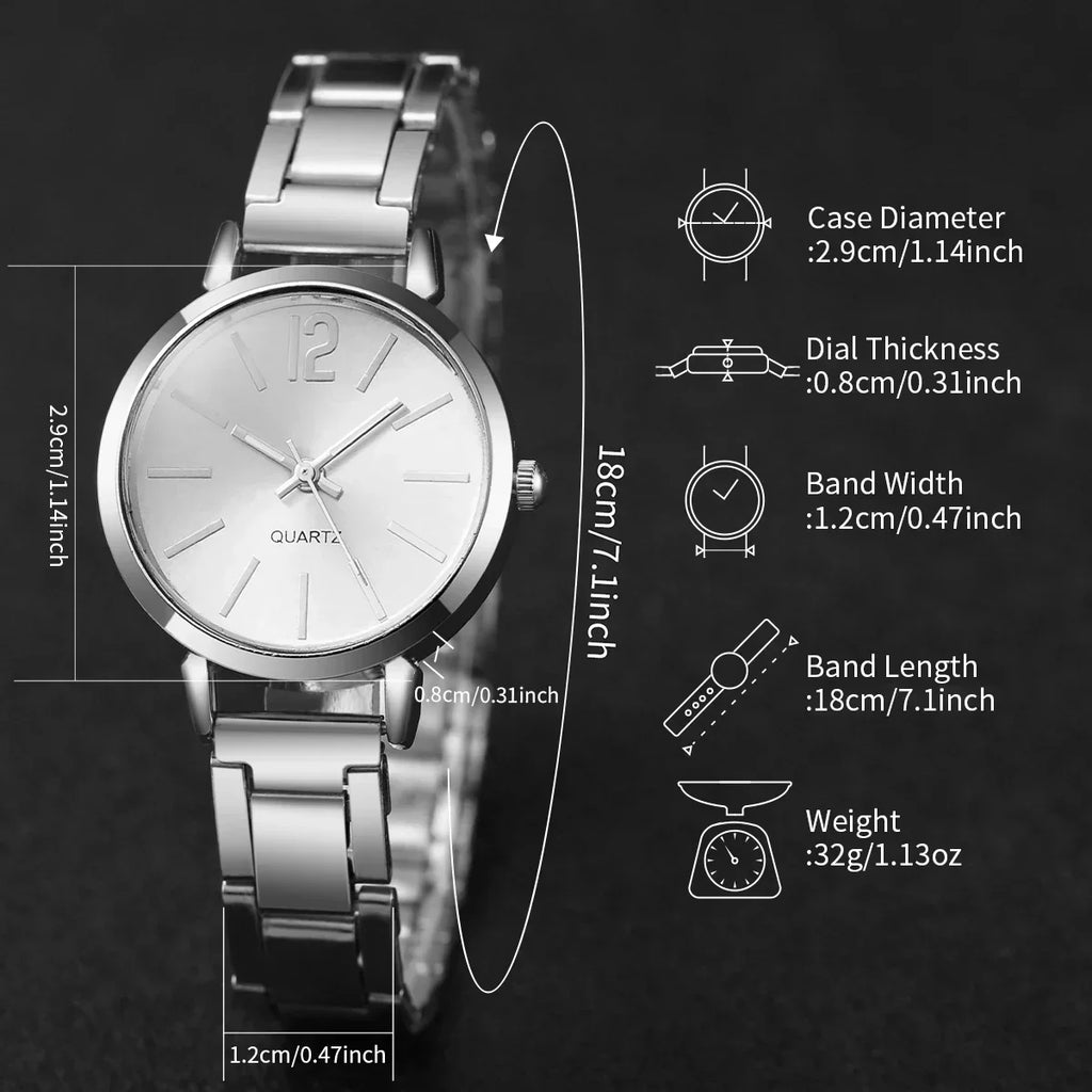 3Pcs Women Simple Stainless Steel Infinity Jewelry Watch Gift Set Qme