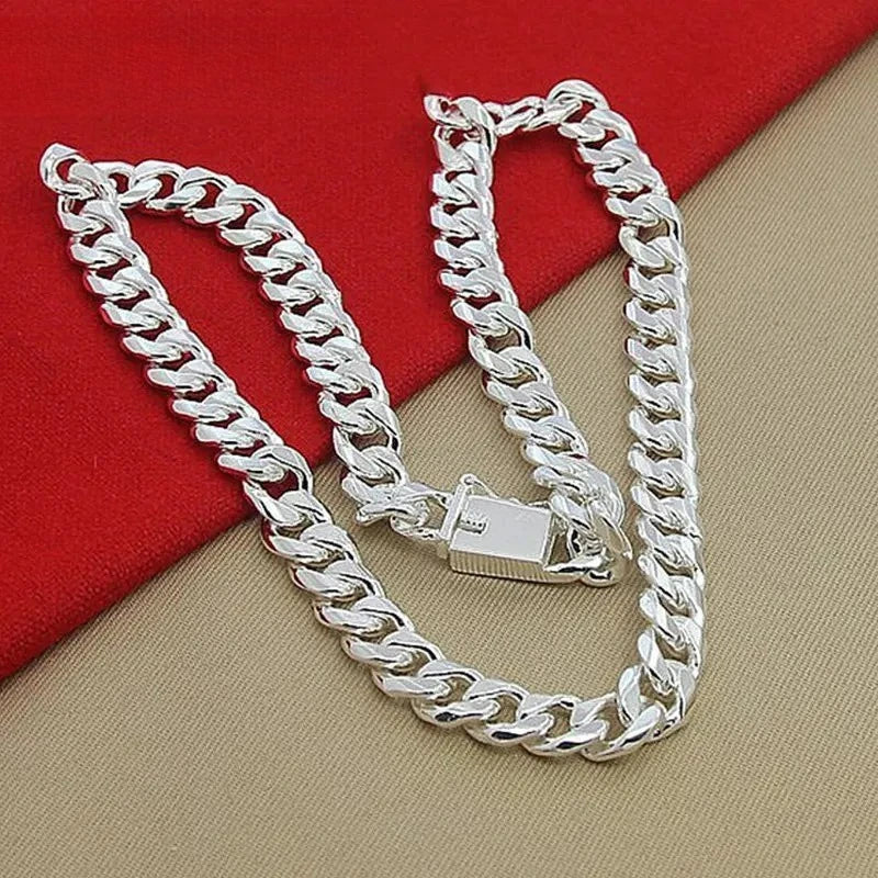 925 Silver Man Necklace 10MM - 20/22/24 Inches Cuban Chain Necklace for Women Fashion Wedding Jewelry Christmas Accessories Qme