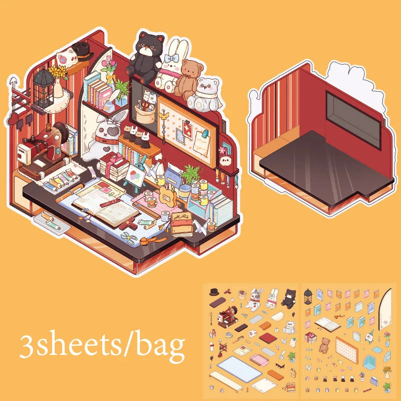 Sticker Pack 3 Sheets/Bag Corner Desk Storage Landscaping Stickers Handbook Stationery DIY Scrapbook Phone Case Diary Decorate Qme 3