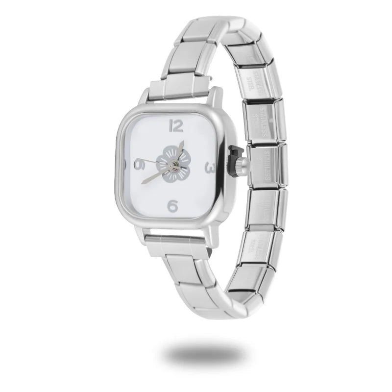 Fashion Women's Stainless Steel Square Flowers Watch Round Moon Sun