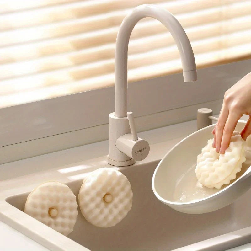 3D Honeycomb Dishwashing Sponge Set - Polyurethane Double-Sided Scouring Pads for Kitchen Cleaning with Suction Cup - 1 Set Qme