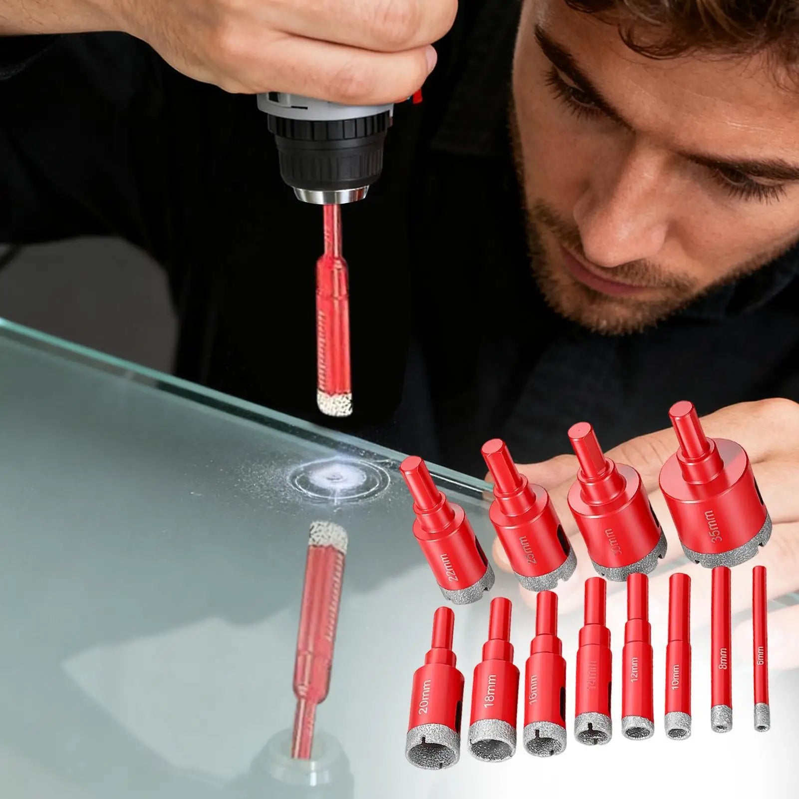 Tile Hole Saw Kit 12-Piece Drill Bit Tool Glass Hole Saw Set For Tile Ceramic Porcelain Granite Marble Stone Concrete Glass Qme