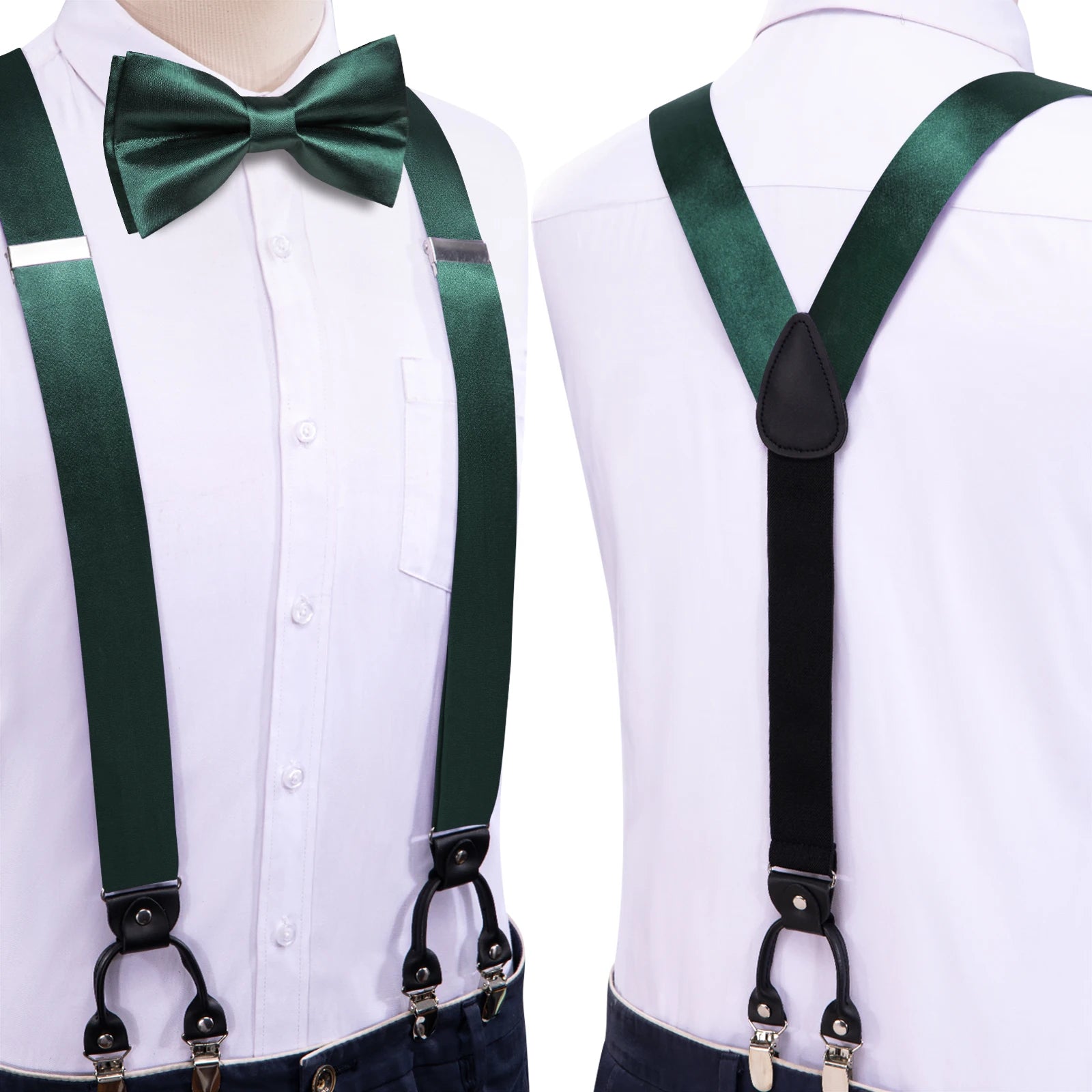 Hi-tie Silk Mens Braces Bowtie Hanky Cufflinks Y Back Clip Adjustable