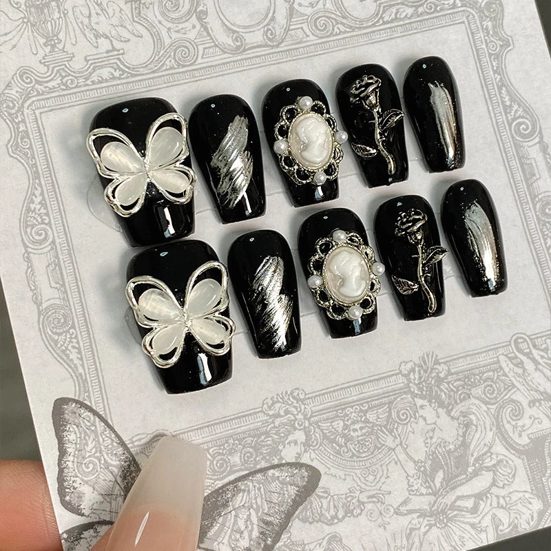 Press Nails Milky Crystal Butterfly Artificial Nail Retro Rose Fake Qme GJ-CDJ-ZB109-S