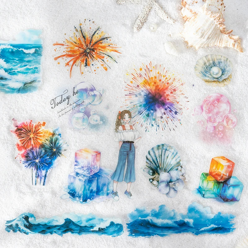 20 Sheets Summer Theme Stickers for Scrapbooking DIY Journal Planner Collage Art Phone Case Decoration Craft Supplies Qme