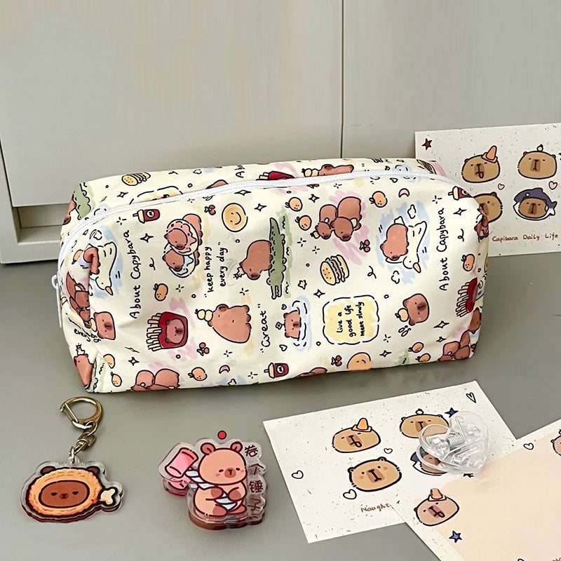 Capybara Pencil Case Cute Stationery Bag Student Cartoon Large Qme