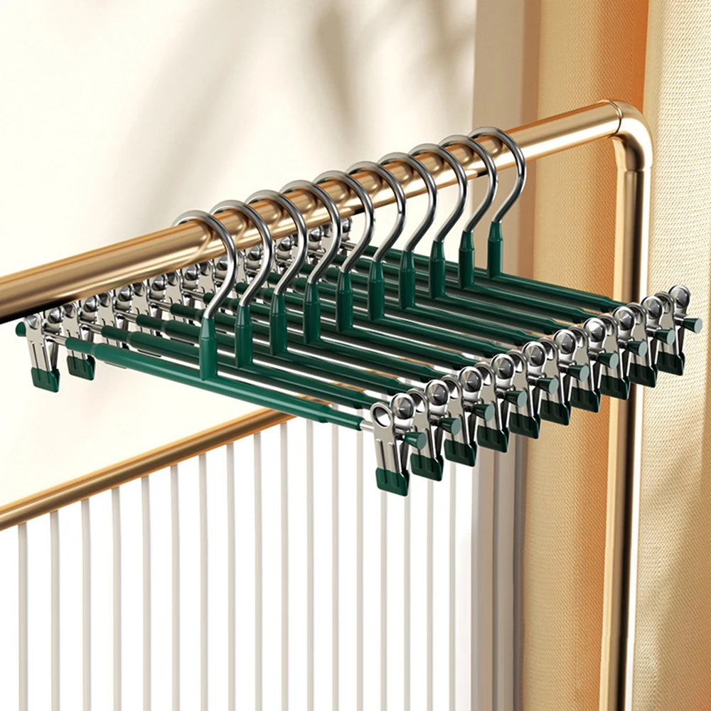 Adjustable Metal Hangers with Clips, Non-Slip Space-Saving for Pants/Skirts & All Garments, Keep Clothes Tidy & Organized Qme