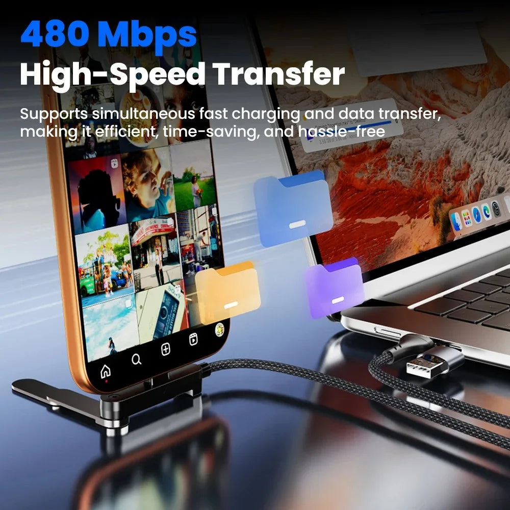 65W USB Fast Charging Cable With Foldable Phone Holder 2-in-1 Type-C Quick Charge Data Wire USB C Charging Line For Mobile Phone Qme
