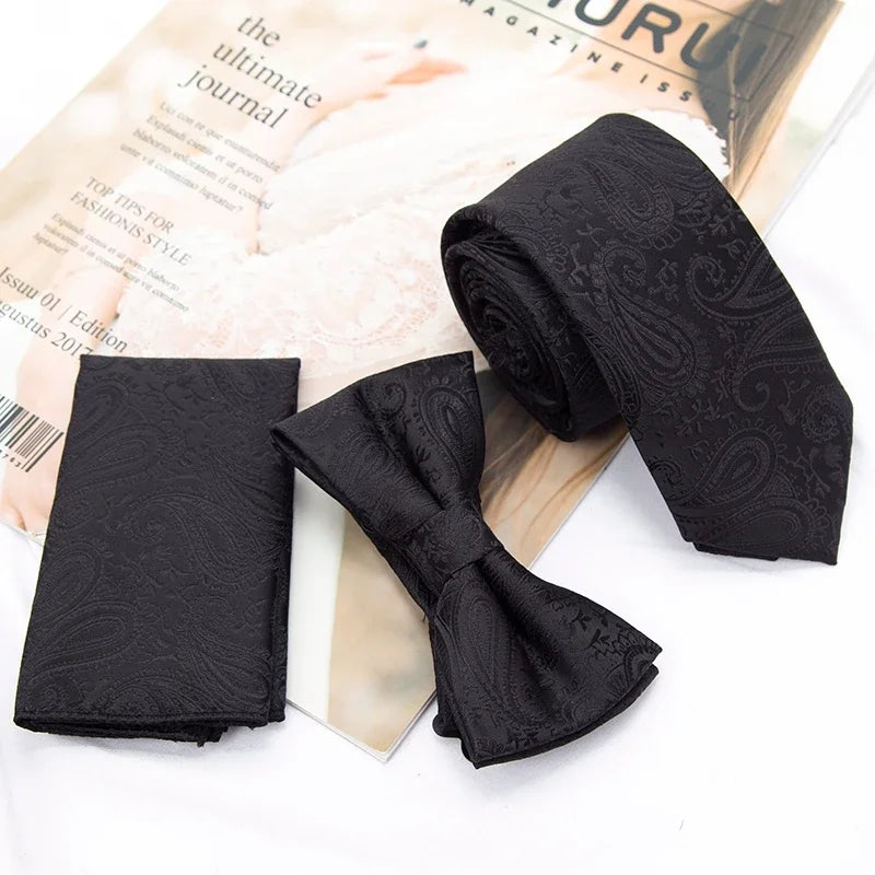 Paisley Men's Casual Bowtie Tie Skinny Polyester Necktie Pocket Qme