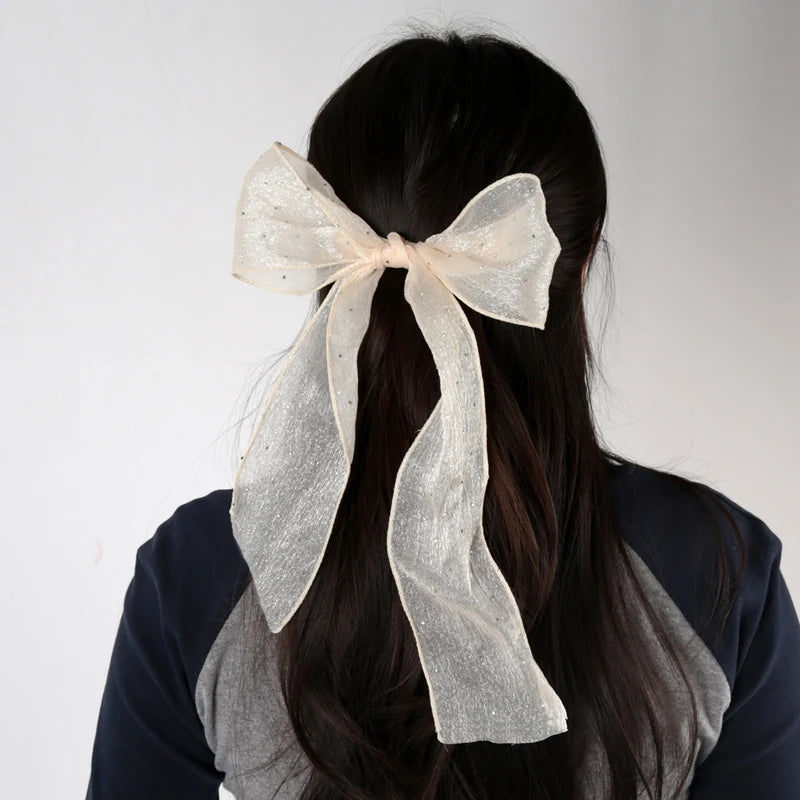 Shining Sweet Chiffon Bow Hair Clips Elegant Ribbon Ponytail Clip Qme