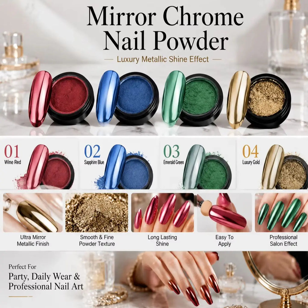 4-Color Magic Mirror Nail Powder Versatile Colors Glitter DIY Art Qme 1 set